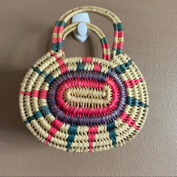 Boho Straw Handbag Vibrant Colors - Picture 5 of 7
